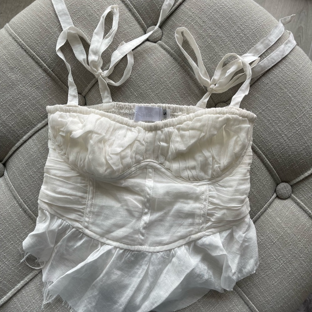 ISALIS WHITE BELLE TIE TOP SUMMER LINEN CORSET | Sz XS